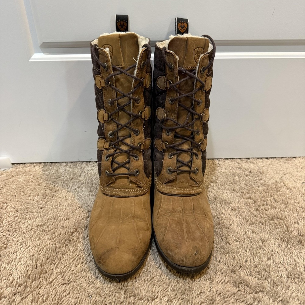 Ariat Snow Boots Womens Size 8B Brown Leather Faux Fur Lined Quilted 10010184 - Picture 2 of 6